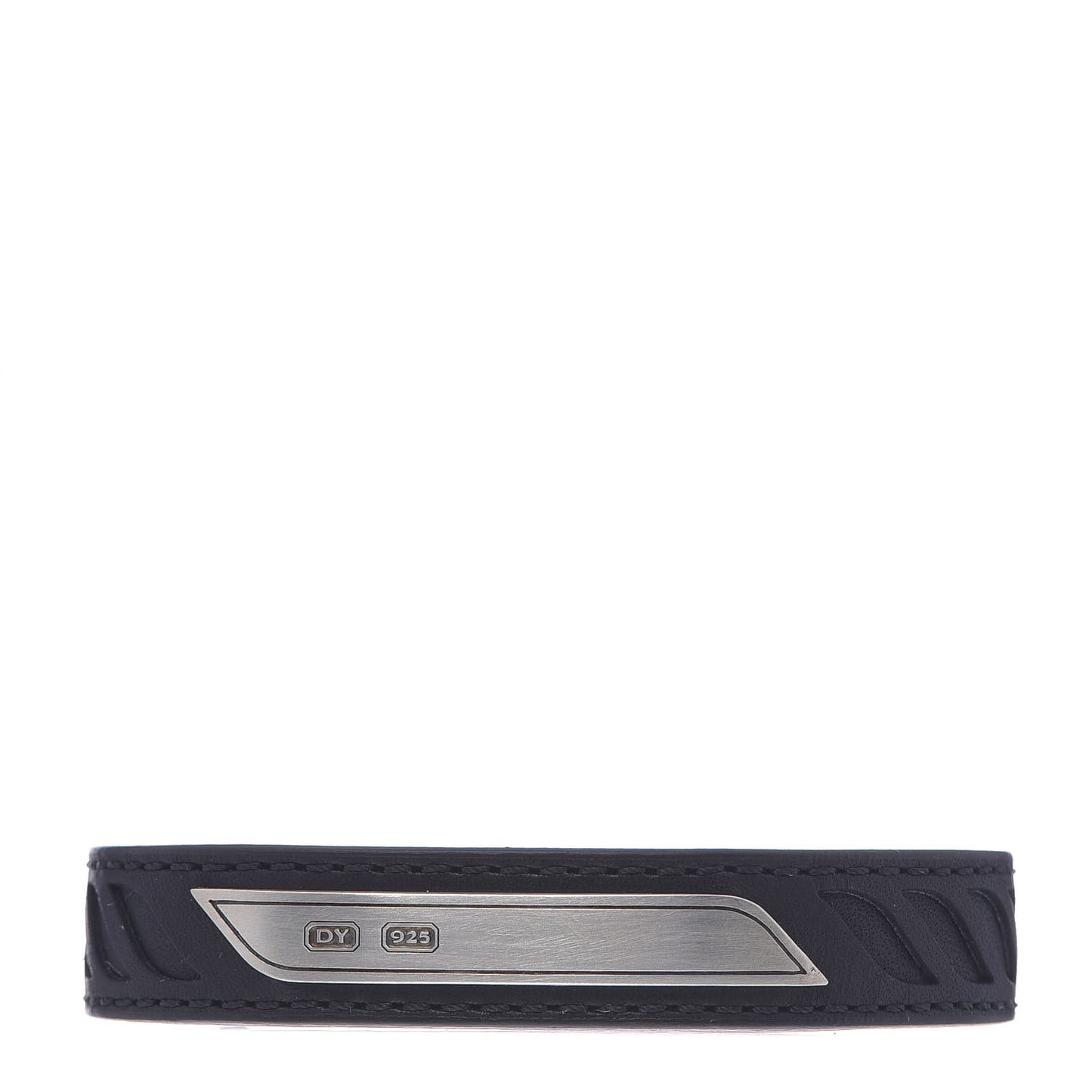 Sterling Silver Leather Mens Cable ID Bracelet Black
