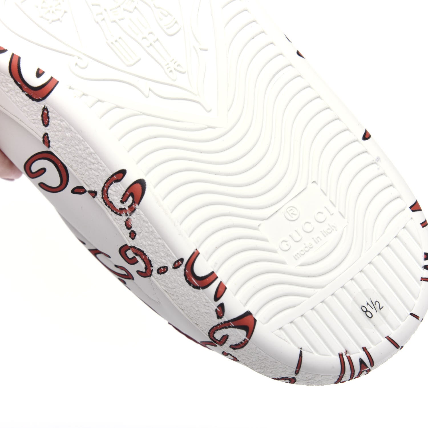 Gucci Calfskin GucciGhost Print Mens Ace Sneakers 8.5 White Hibiscus Red 8 of 9