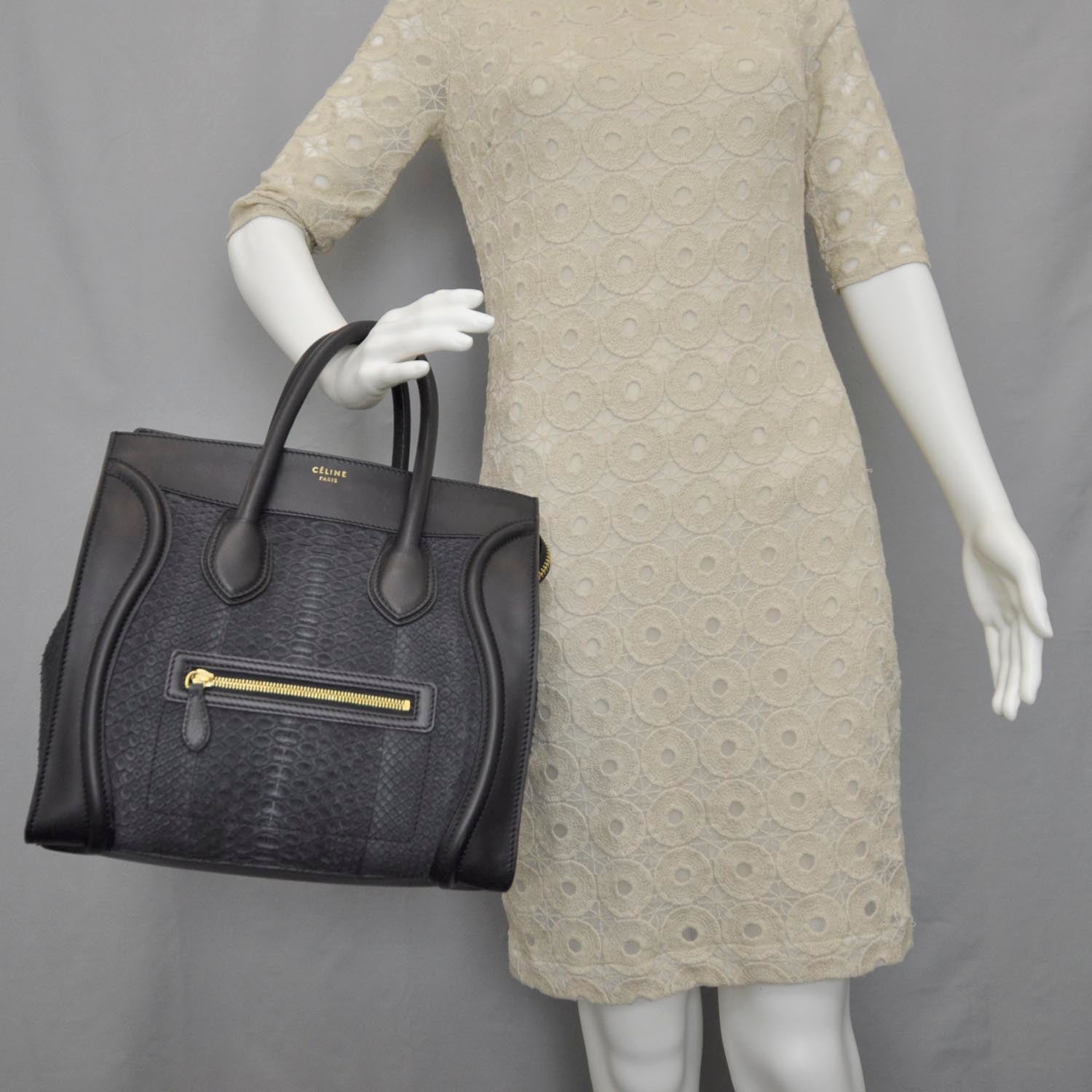 Celine Ombre Python Mini Luggage Black 2 of 9