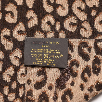 Louis Vuitton Cashmere Silk Carre Leopard Scarf Marron 4 of 4