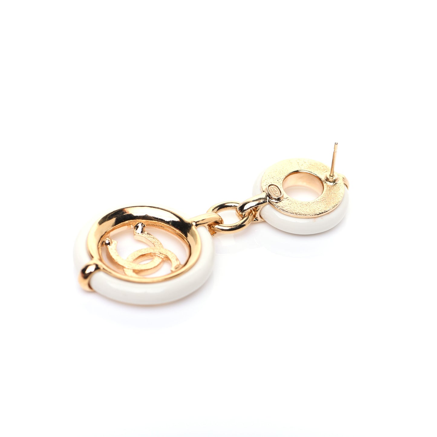 Metal Resin CC Round Drop Earrings Gold White