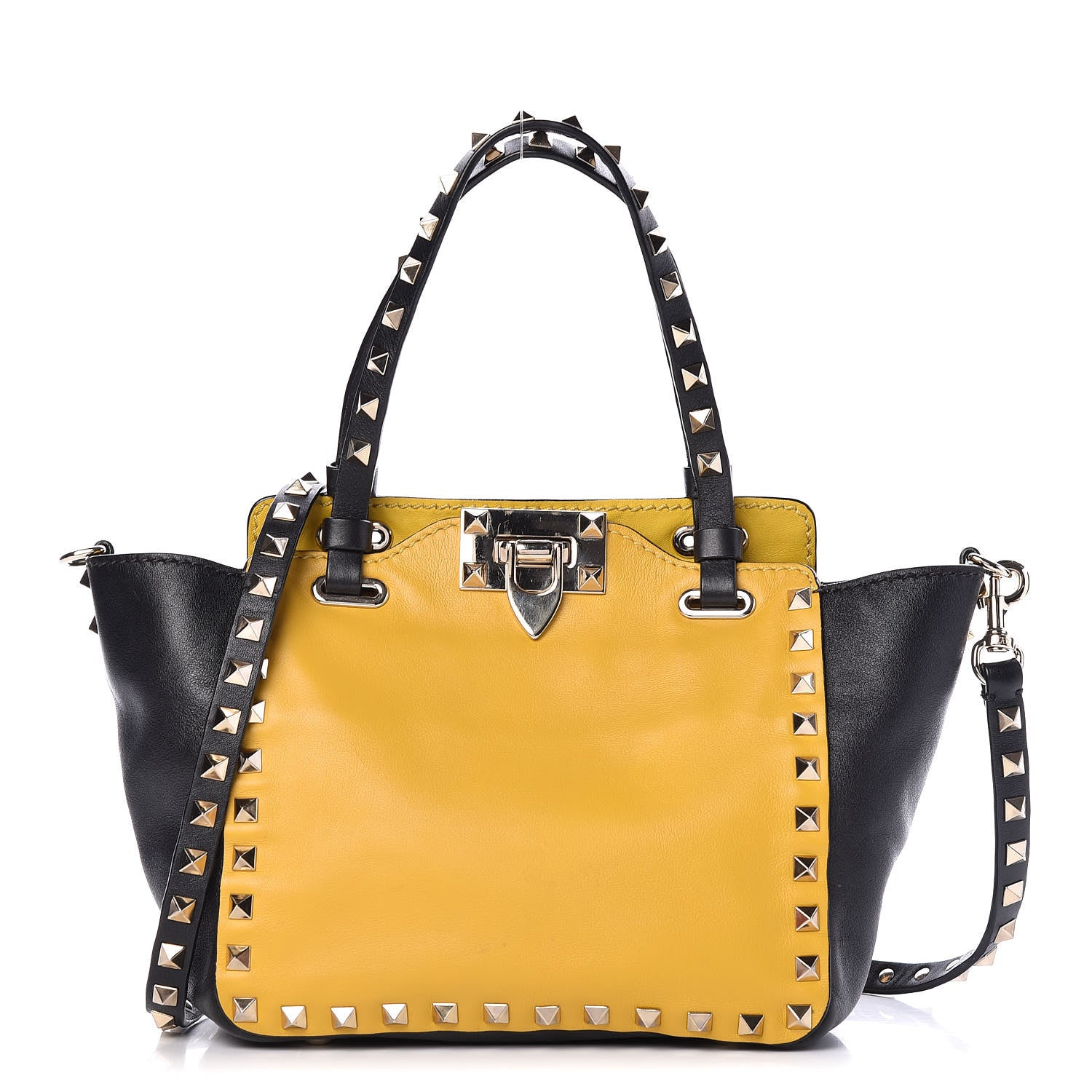 Valentino Garavani Vitello Mini Rockstud Tote Yellow Black 1 of 12