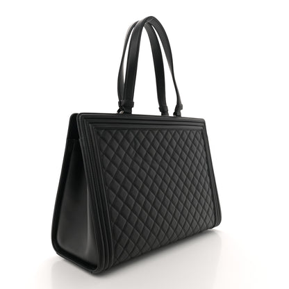 Chanel Calfskin Quilted Boy Shopping Tote Black 3 of 11