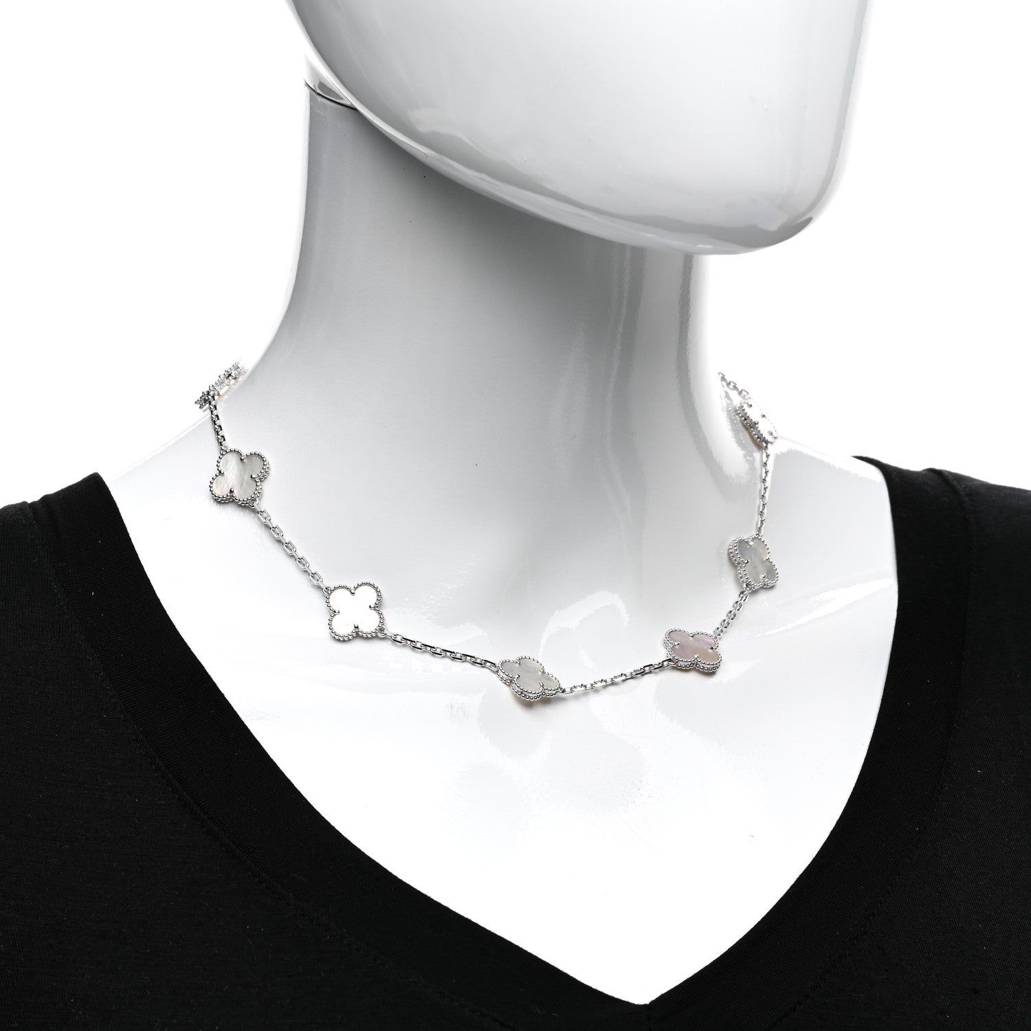 Van Cleef & Arpels 18K White Gold Mother of Pearl 10 Motifs Vintage Alhambra Necklace 2 of 5