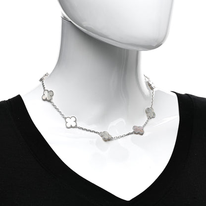 Van Cleef & Arpels 18K White Gold Mother of Pearl 10 Motifs Vintage Alhambra Necklace 2 of 5
