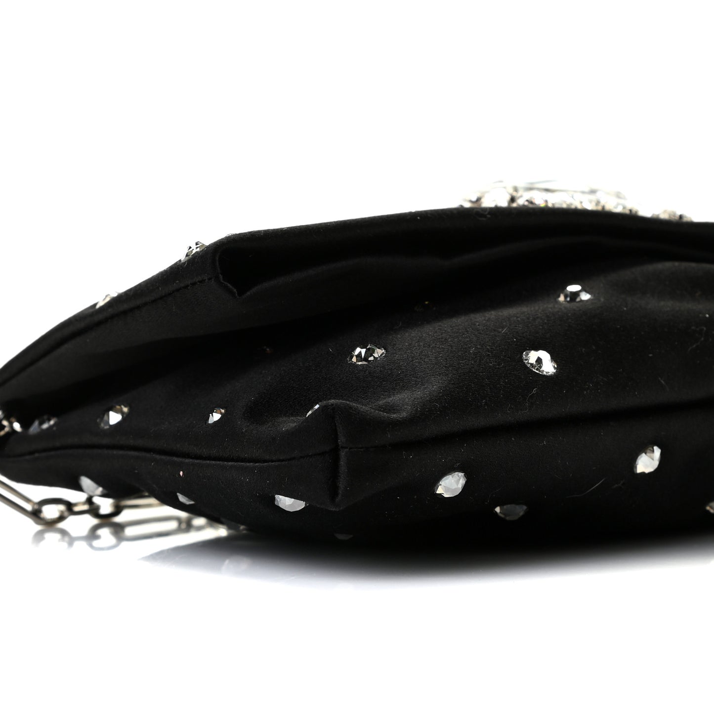 Satin Crystal Embellished Titania Clutch Black