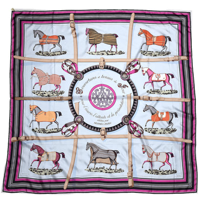 Hermes Silk Couvertures Et Tenues de Jour Scarf 140 Gris Perle Fuchsia Black 1 of 8