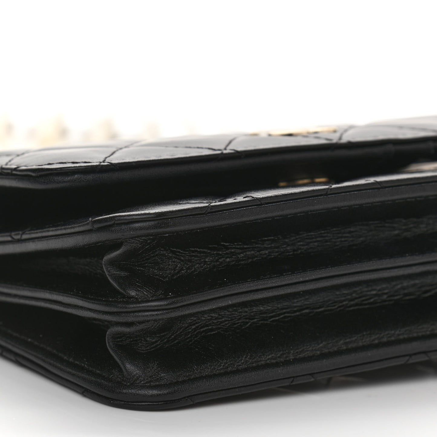 Calfskin Quilted Mini Maxi Pearls Wallet On Chain WOC Black