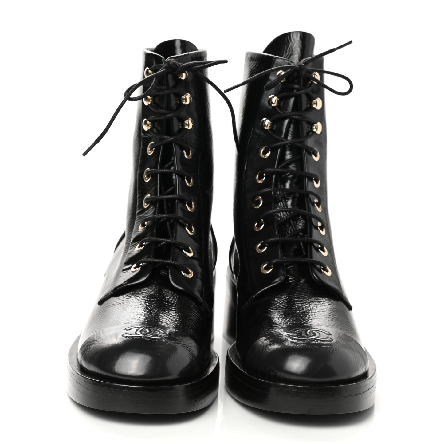 Shiny Goatskin Cap Toe Combat Boots 41 Black Dark Grey