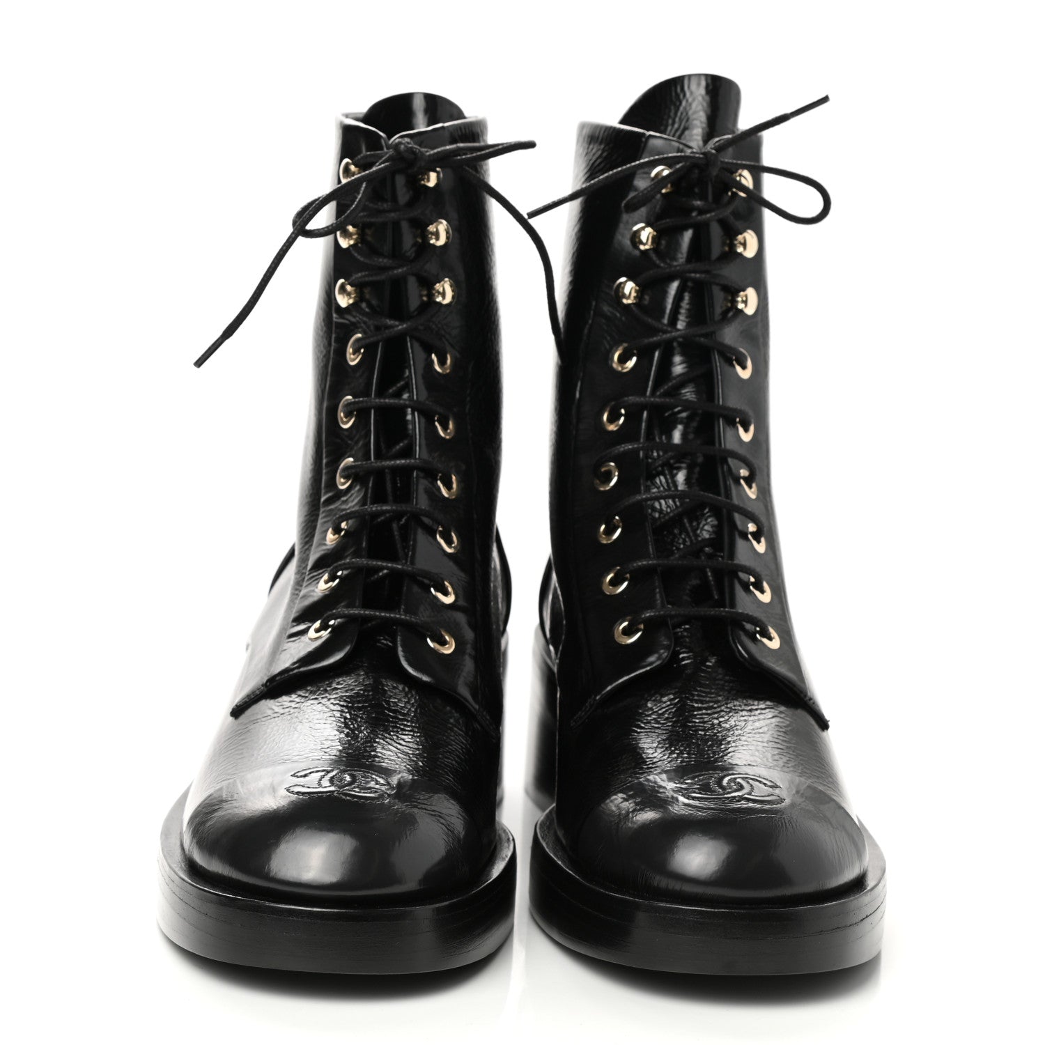 Chanel Shiny Goatskin Cap Toe Combat Boots 41 Black Dark Grey 2 of 10
