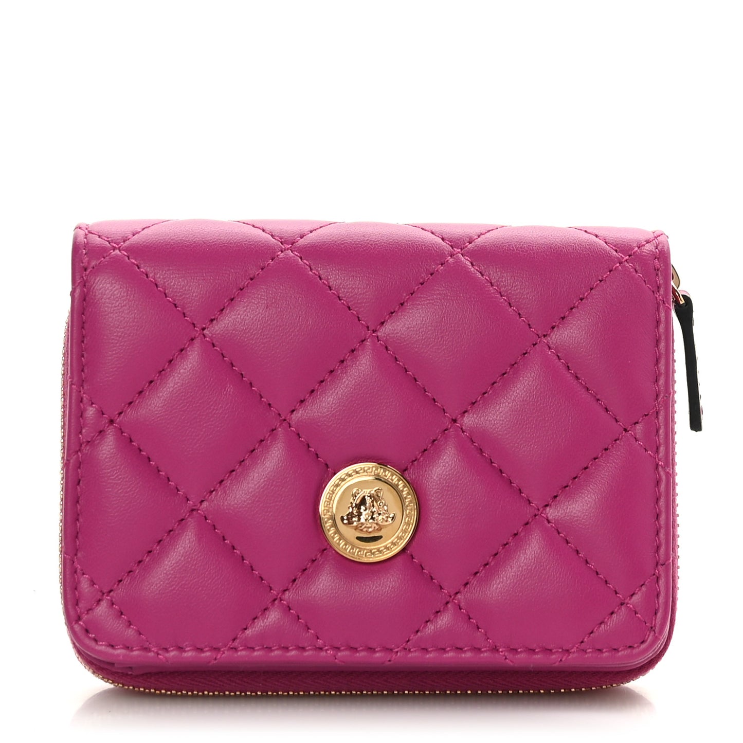 Nappa Quilted Medusa Compact Zip Around Wallet Pink