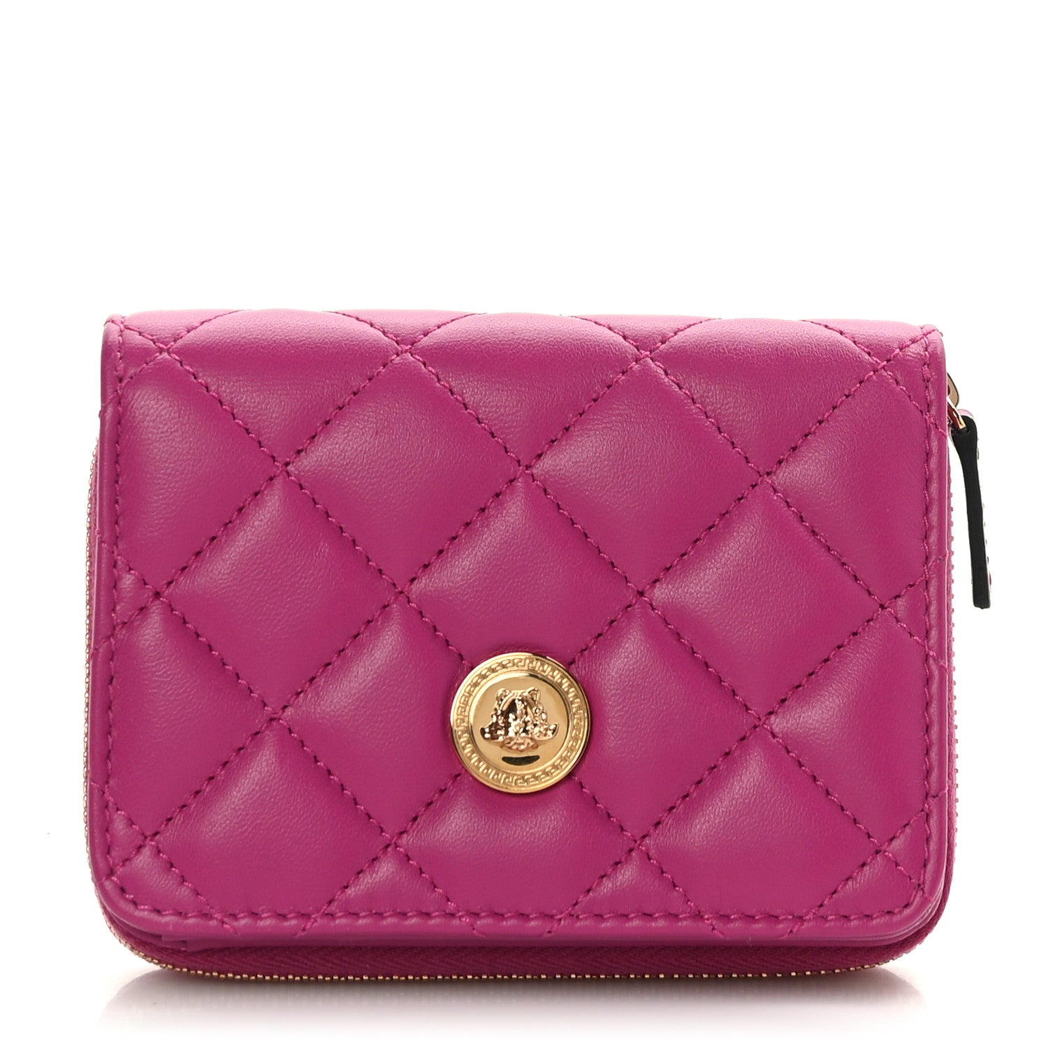 Versace Nappa Quilted Medusa Compact Zip Around Wallet Pink 1 of 7