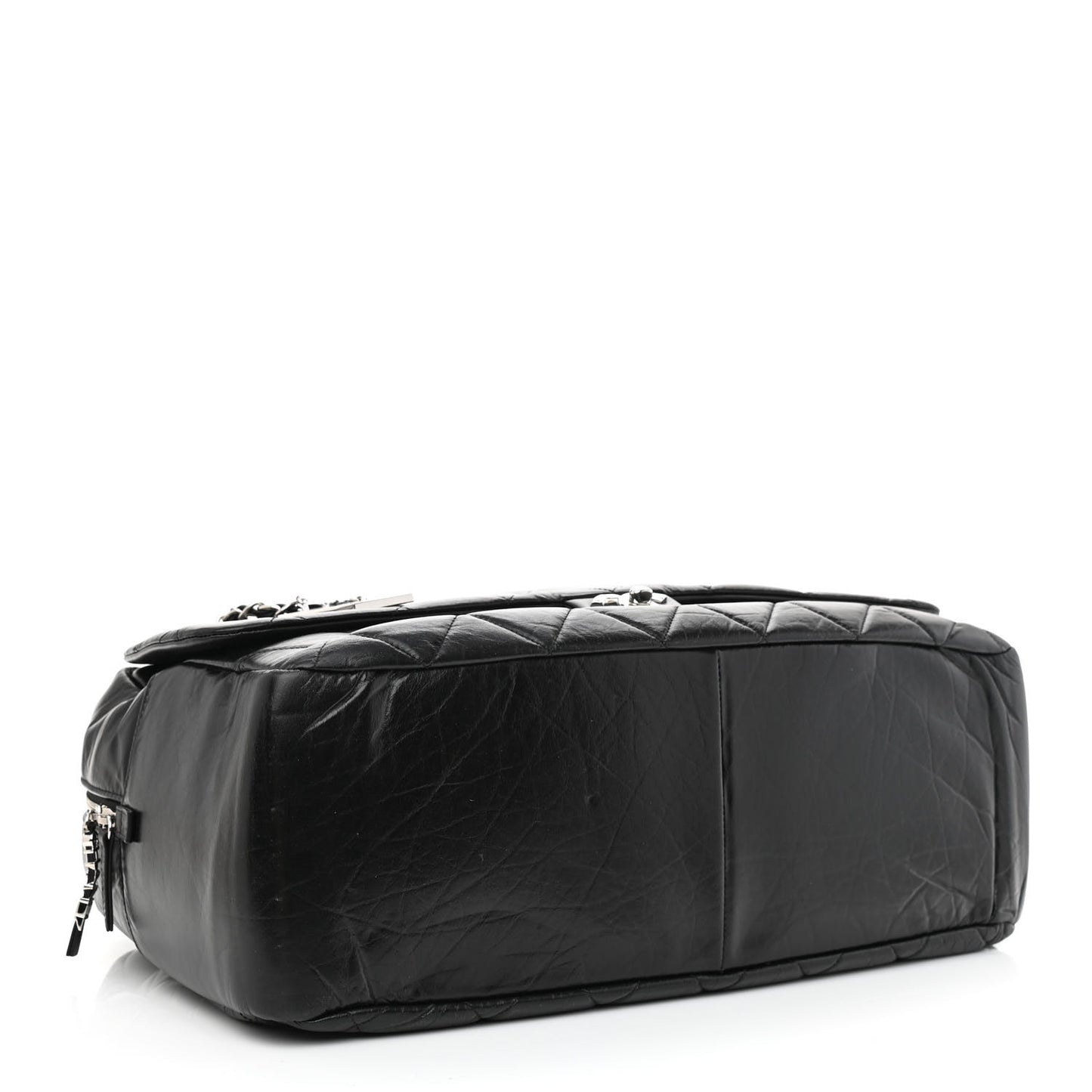 Aged Calfskin Quilted Large Express Bowling Bag Black