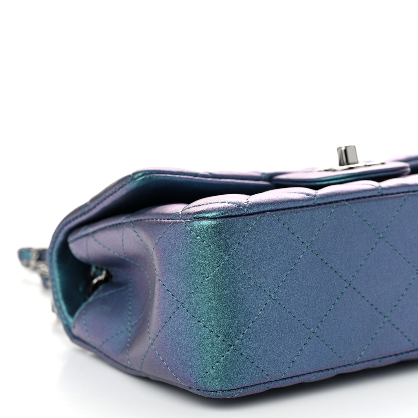 Iridescent Lambskin Quilted Mini Rectangular Flap Turquoise