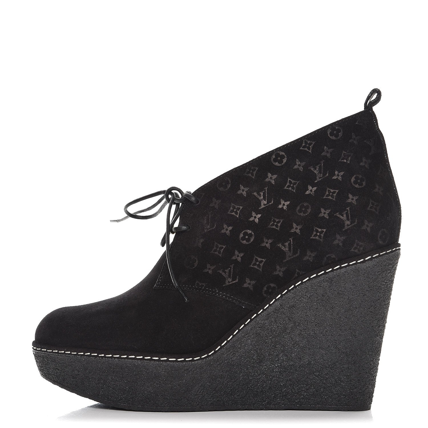 Louis Vuitton Suede Embossed Monogram Frosty Wedge Low Boots 39 Black 1 of 11