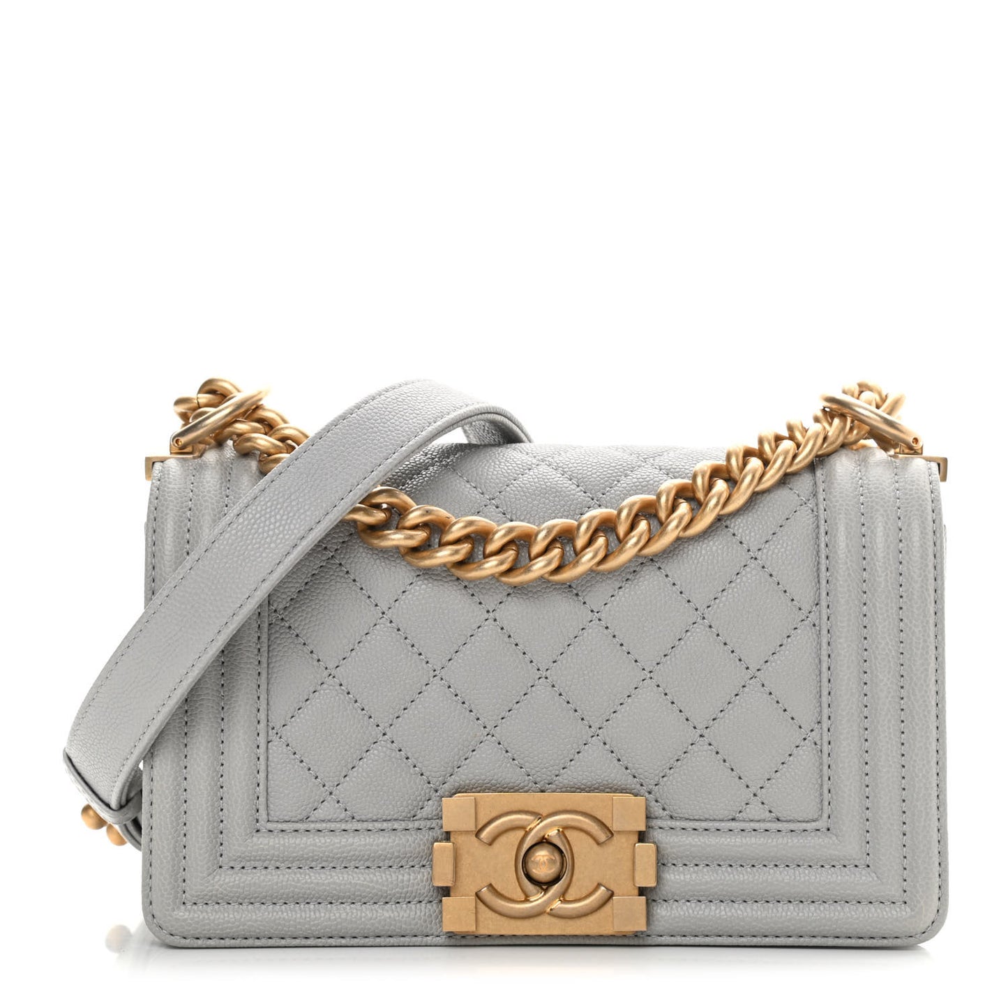 Caviar Quilted Small Boy Flap Grey