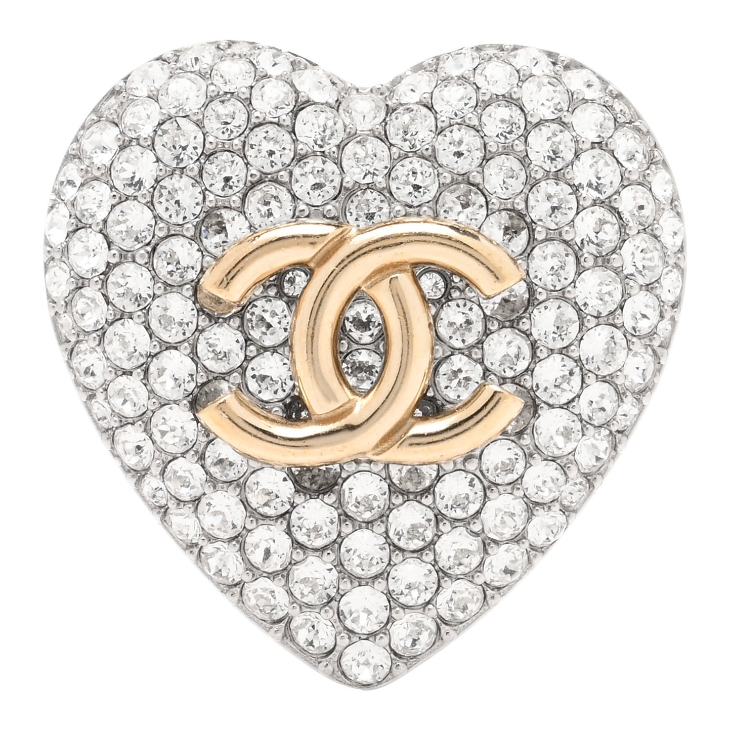 Crystal CC Heart Brooch Silver Gold