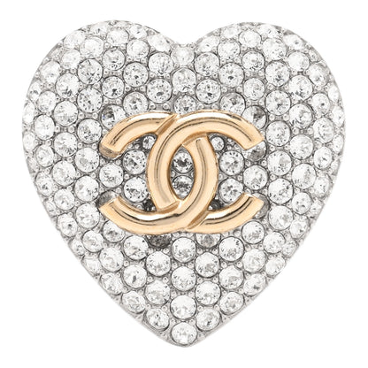 Chanel Crystal CC Heart Brooch Silver Gold 1 of 4