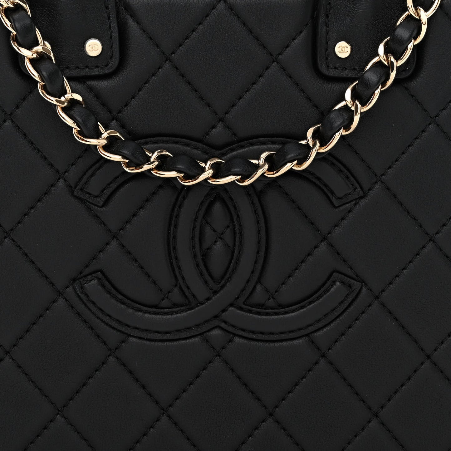 Calfskin Quilted Studded Square Vanity Case Black