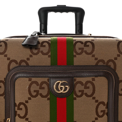 Gucci Monogram Jumbo GG Textured Dollar Calfskin Web Small Savoy Cabin Trolley Camel Ebony New Acero 7 of 11