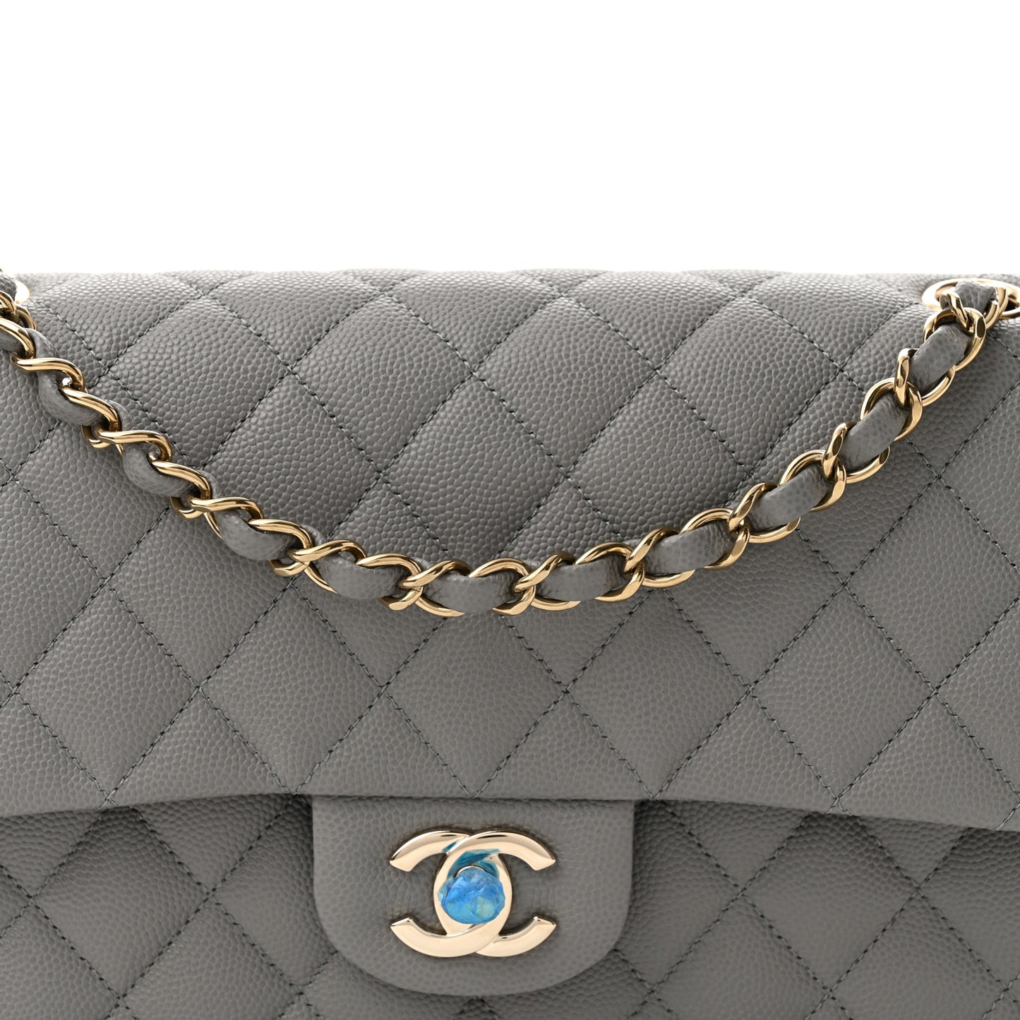 Caviar Quilted Medium Double Flap Grey