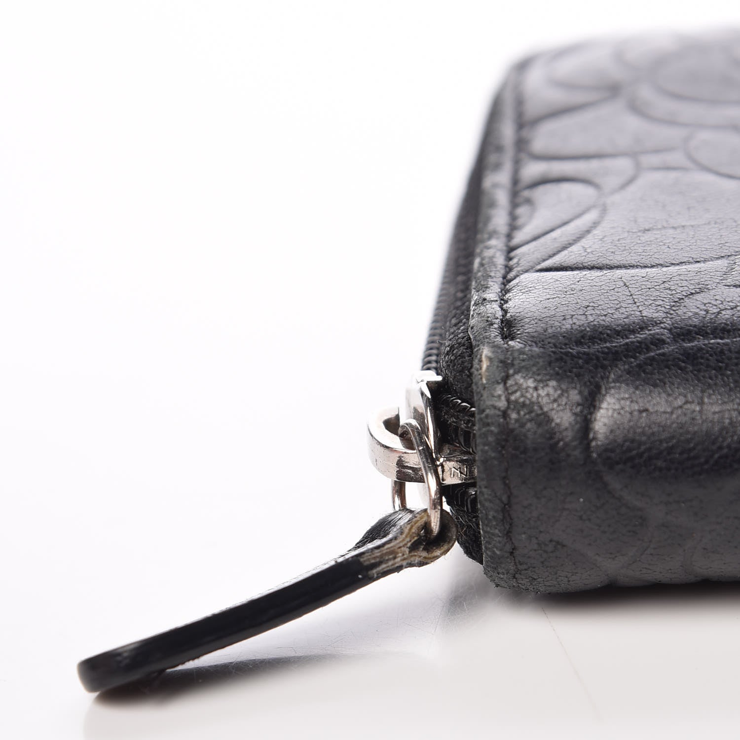 Chanel Lambskin Camellia Embossed Large Zip Around Gusset Wallet Black 9 of 15