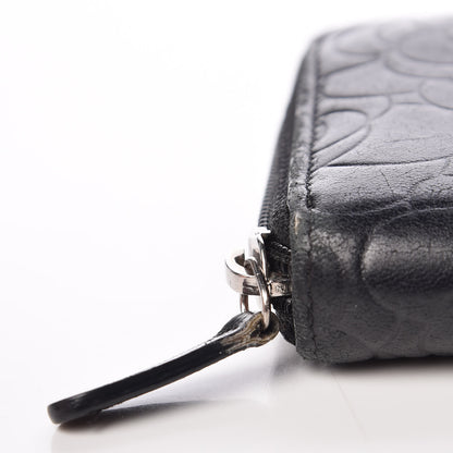 Chanel Lambskin Camellia Embossed Large Zip Around Gusset Wallet Black 9 of 15