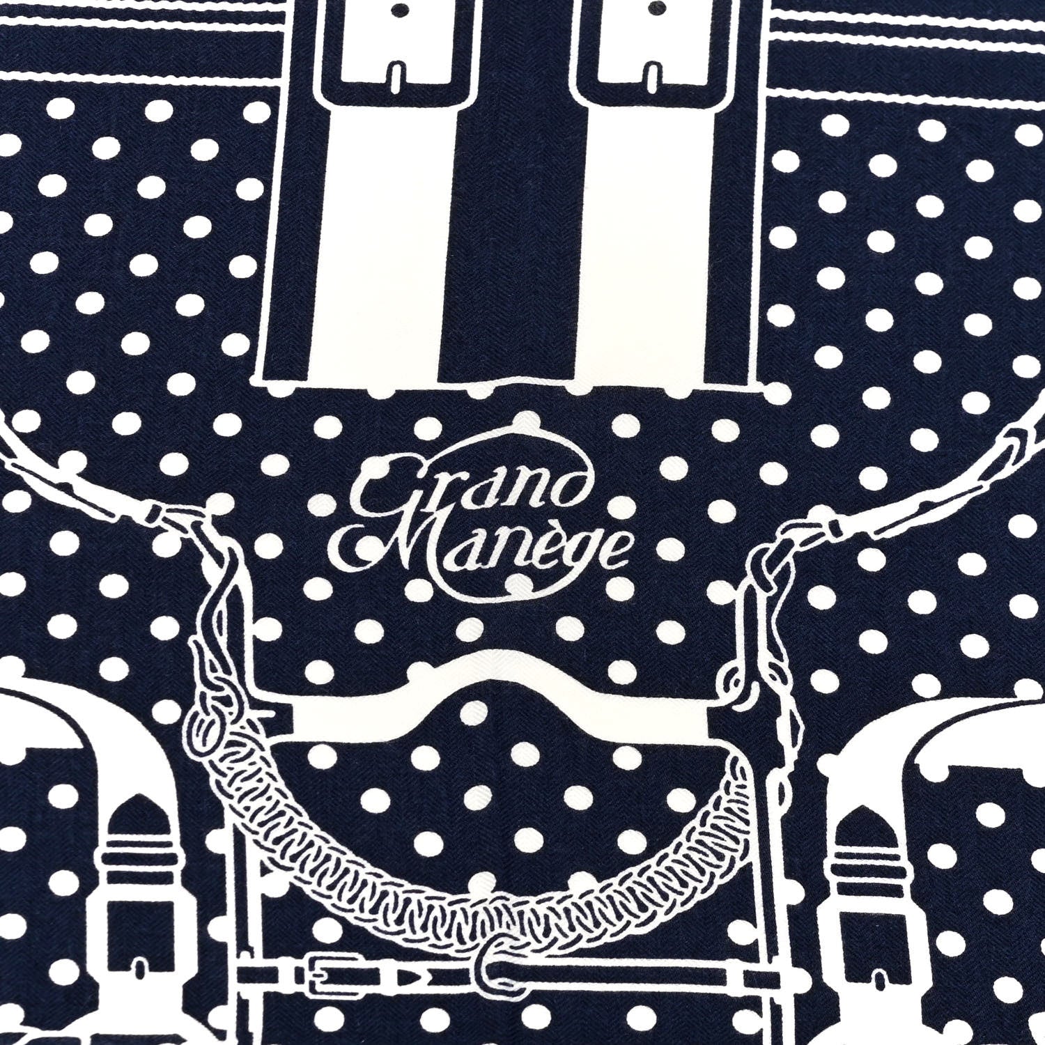 Hermes Silk Cashmere Grand Manege Bandana Shawl 140 Marine White 5 of 6
