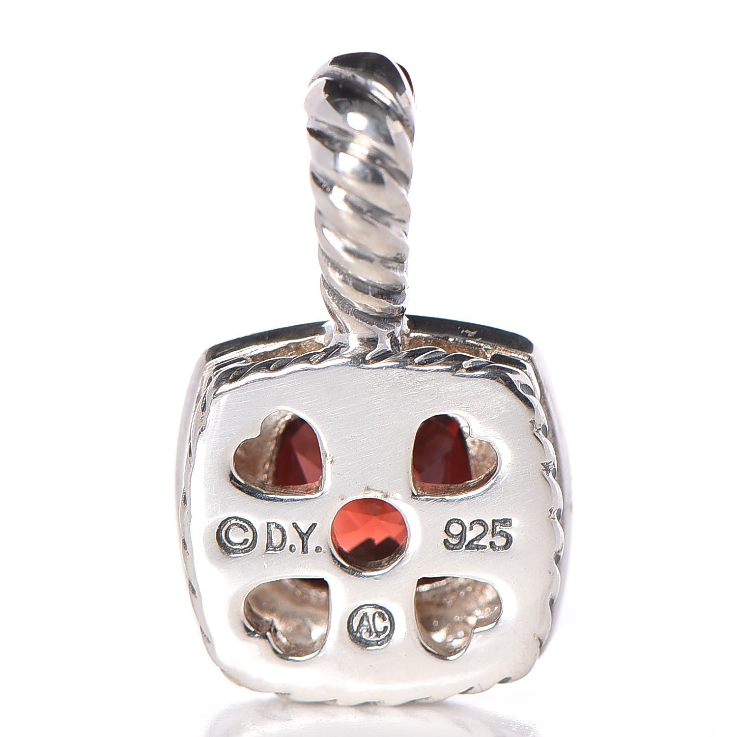 David Yurman Sterling Silver Pyrope Garnet Diamond 11mm Petite Albion Pendant Enhancer 2 of 3