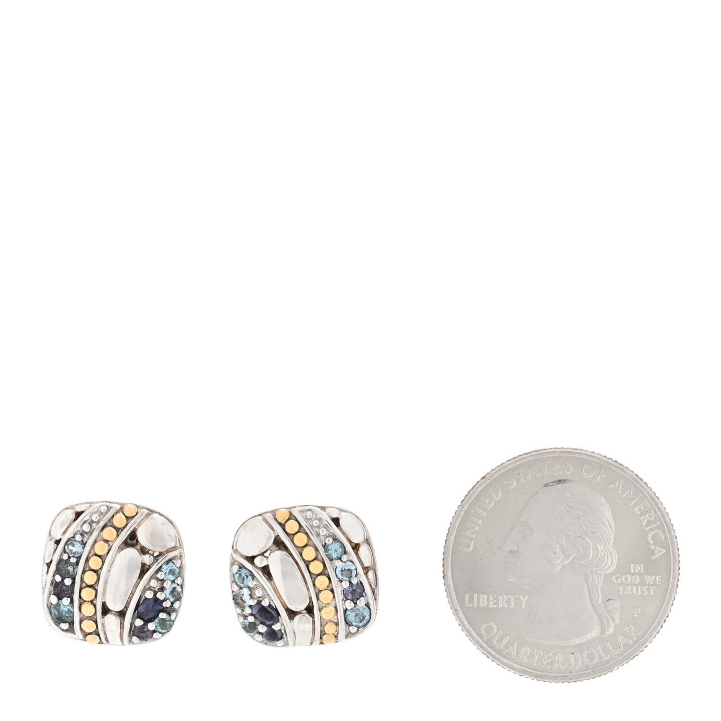 Sterling Silver 18K Yellow Gold Blue Topaz Iolite Aquamarine Kali Lavafire Earrings