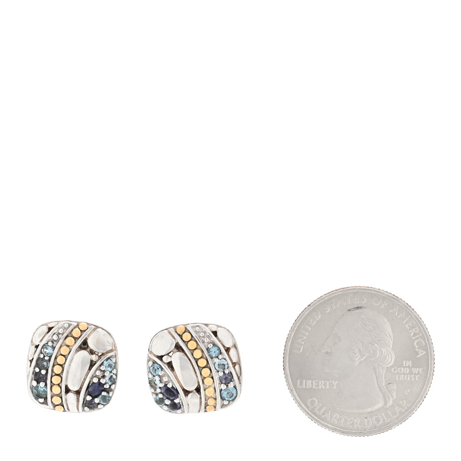 John Hardy Sterling Silver 18K Yellow Gold Blue Topaz Iolite Aquamarine Kali Lavafire Earrings 2 of 4