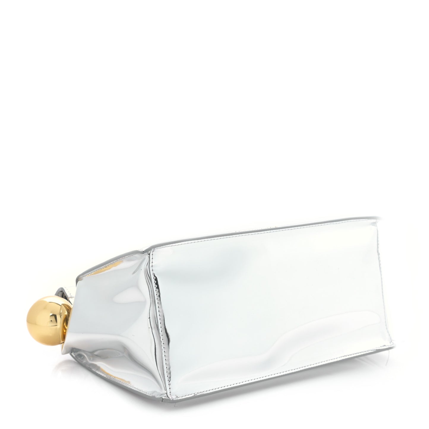 Metallic Patent Calfskin La Pochette Rond Carre Silver
