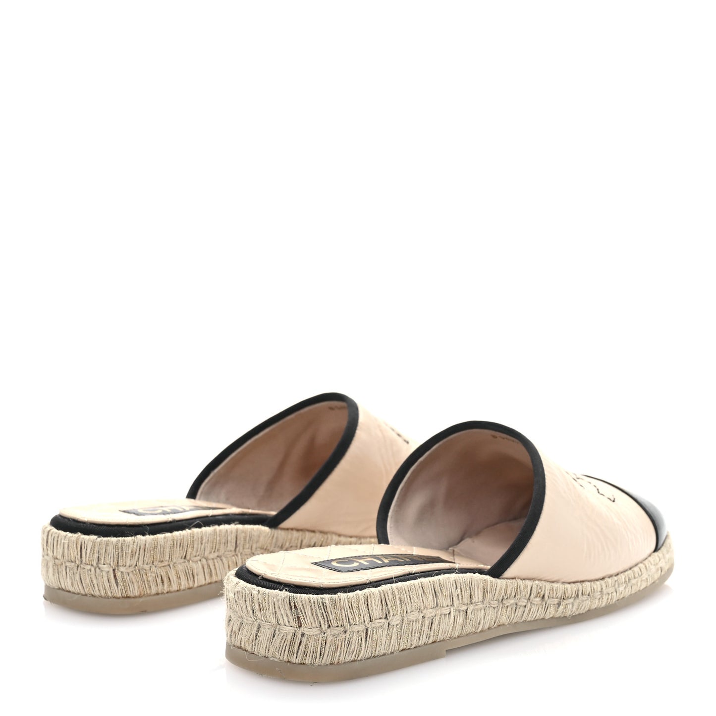 Crumpled Goatskin CC Espadrille Mules 40 Beige Black