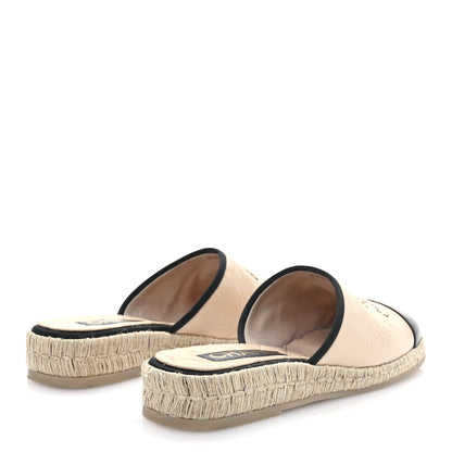 Chanel Crumpled Goatskin CC Espadrille Mules 40 Beige Black 4 of 8