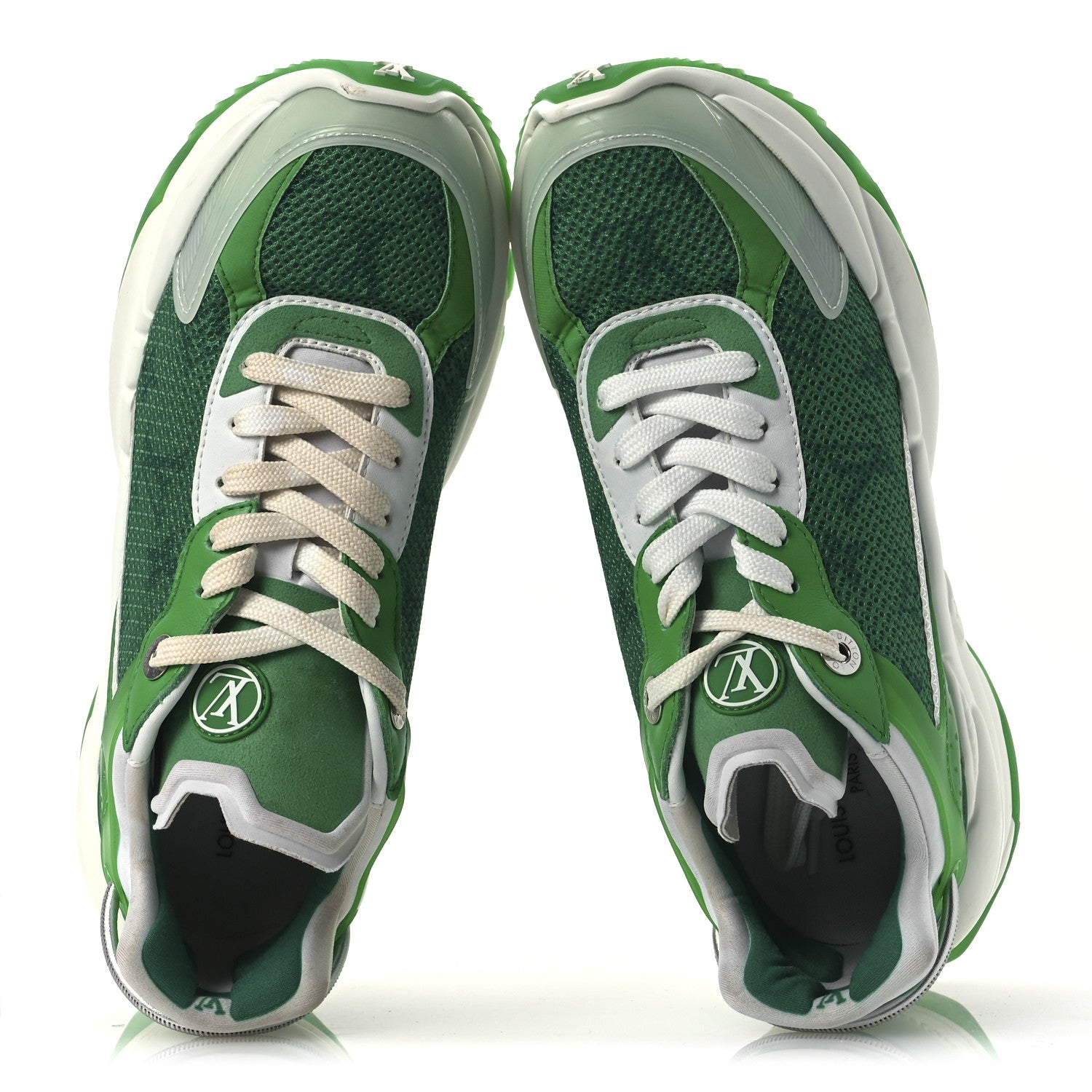Louis Vuitton Monogram Calfskin Run 55 Sneakers 38 White Green 2 of 13