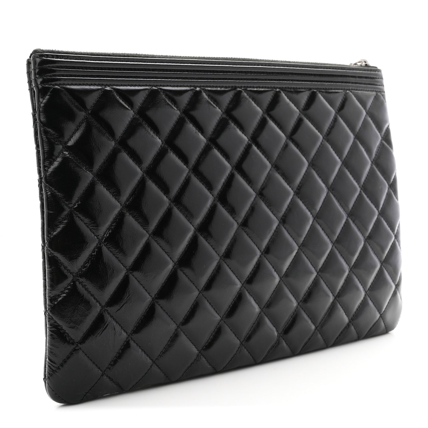 Patent Calfskin Quilted Medium Boy Cosmetic Case Black