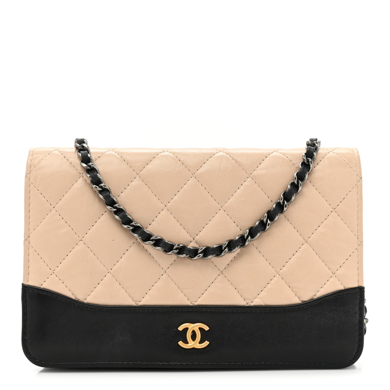 Chanel Aged Calfskin Quilted Gabrielle Wallet On Chain WOC Beige Black 1 of 18