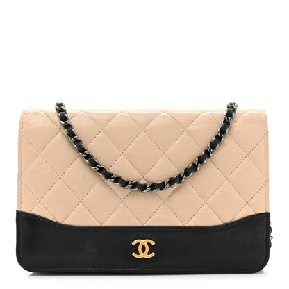 Chanel Aged Calfskin Quilted Gabrielle Wallet On Chain WOC Beige Black 1 of 18