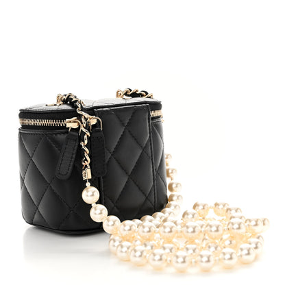 Chanel Lambskin Quilted Mini Vanity Case With Pearl Chain Black 3 of 10