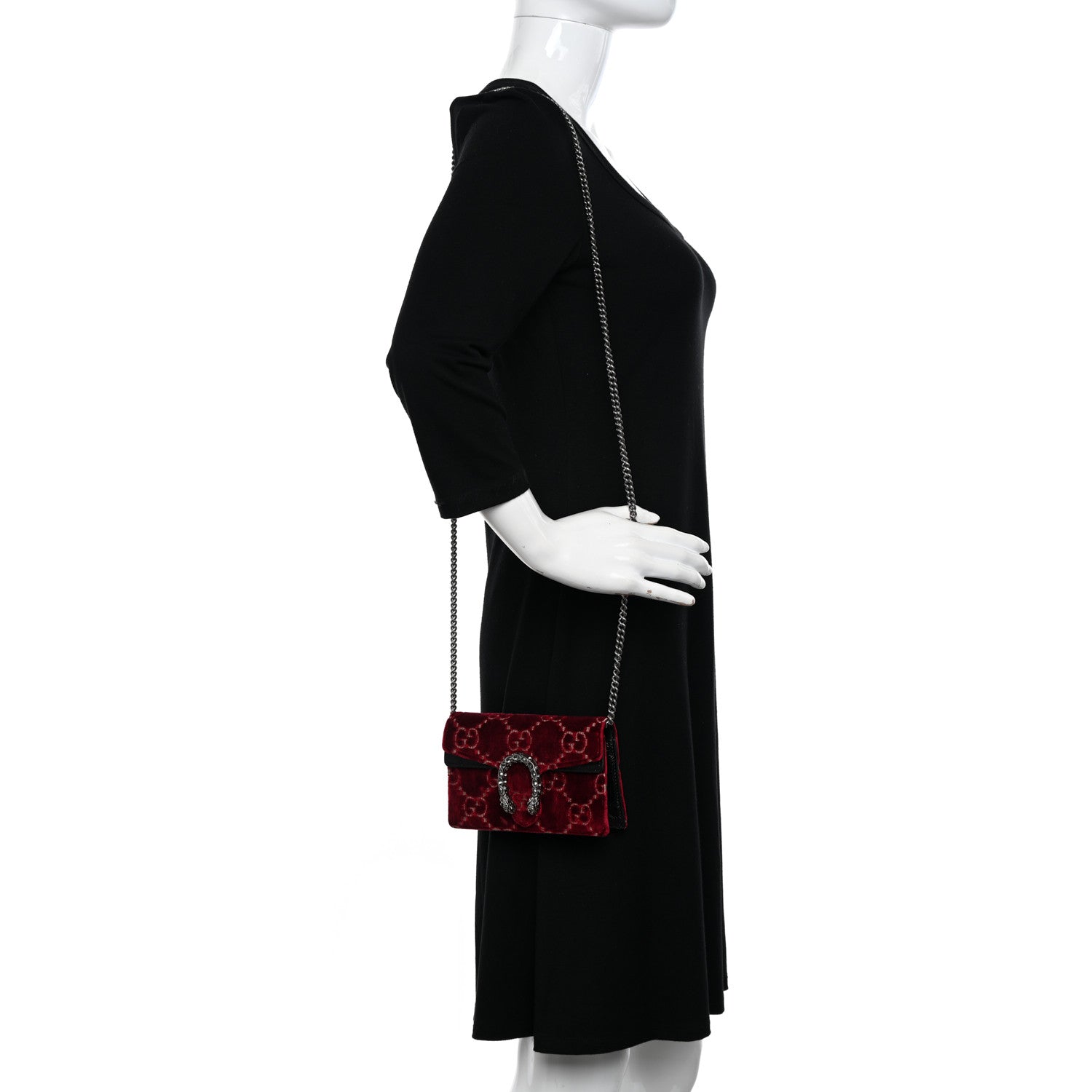Gucci Velvet GG Monogram Super Mini Dionysus Shoulder Bag Red Cipria Black 2 of 9