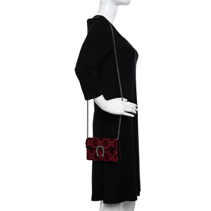 Gucci Velvet GG Monogram Super Mini Dionysus Shoulder Bag Red Cipria Black 2 of 9