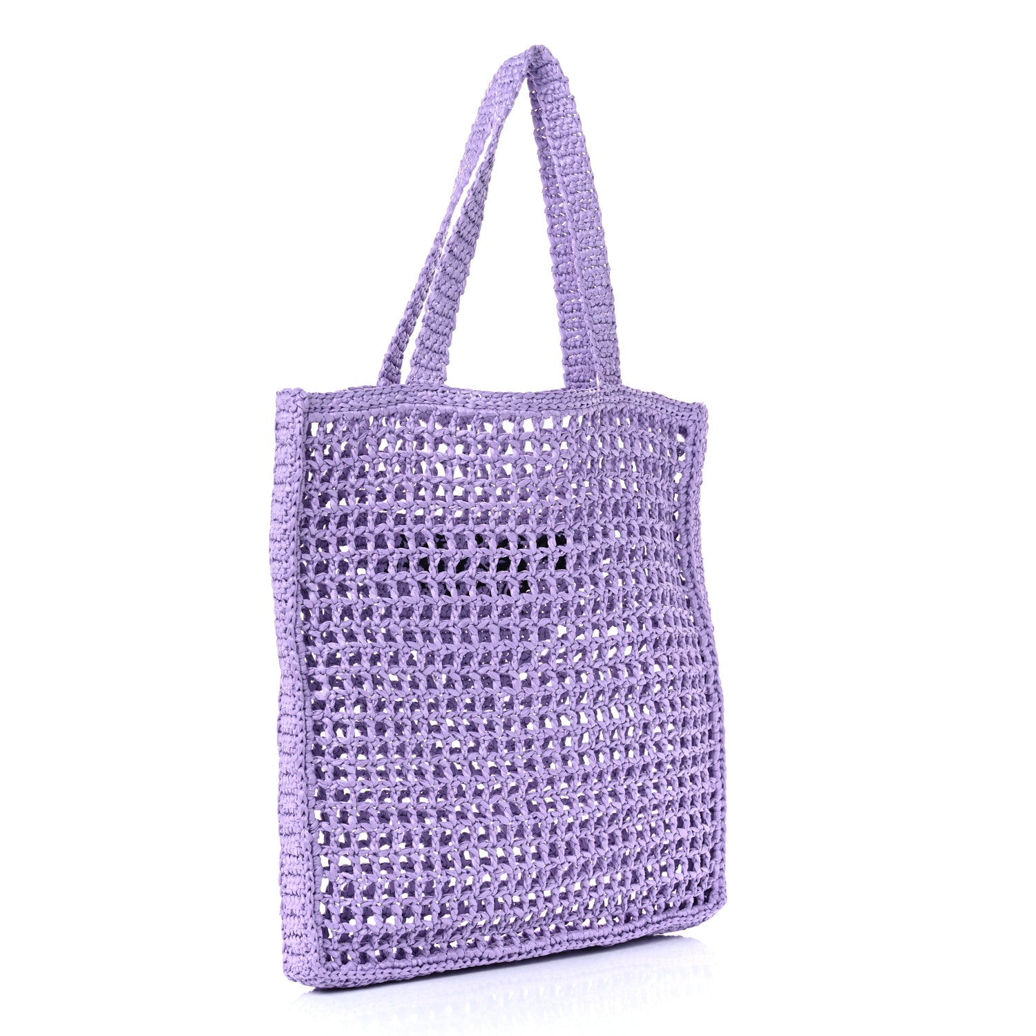 Prada Yarn Raffia Effect Crochet Logo Embroidered Tote Bag Lilium 3 of 10