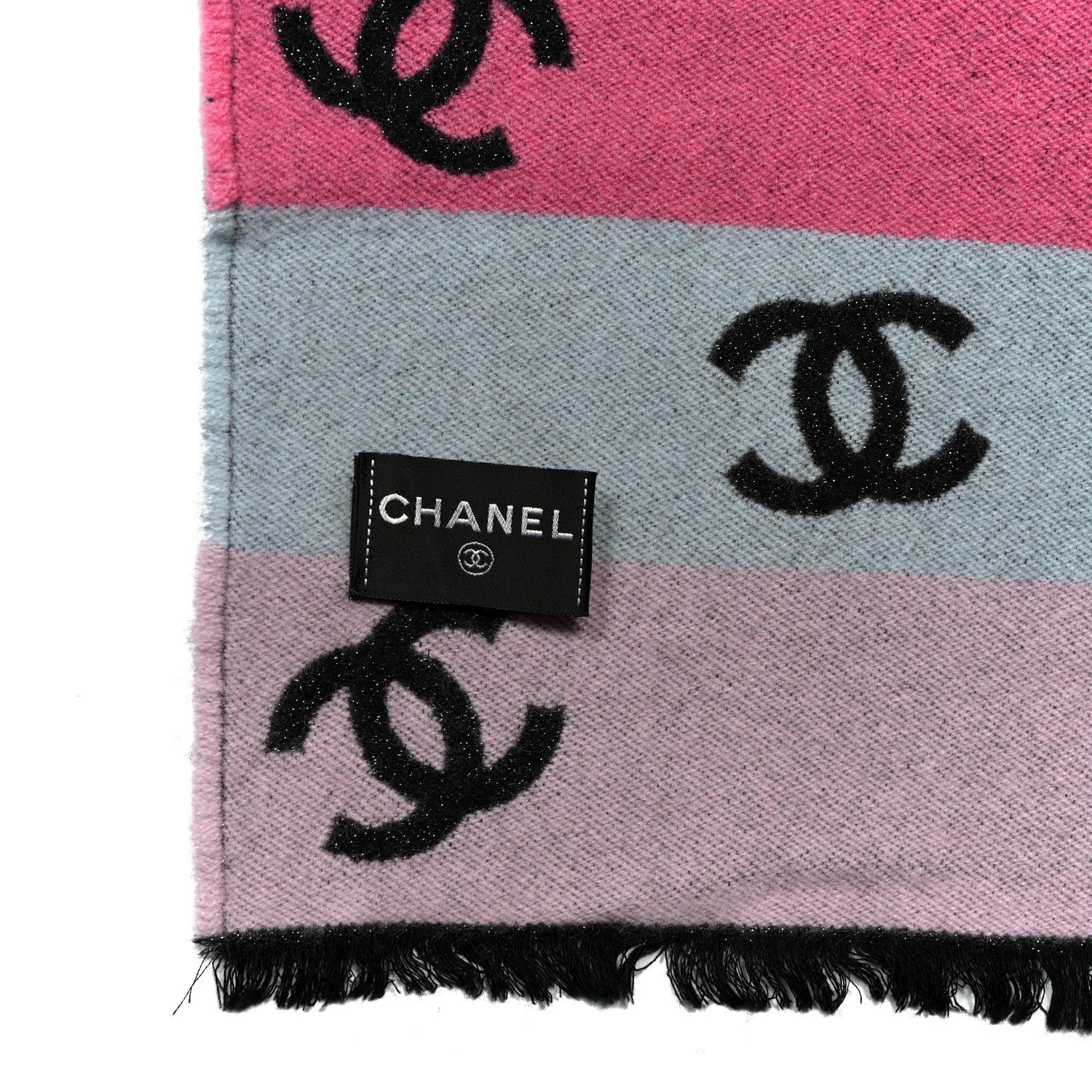 Chanel Cashmere Silk Wool CC Stole Black Multicolor 3 of 3
