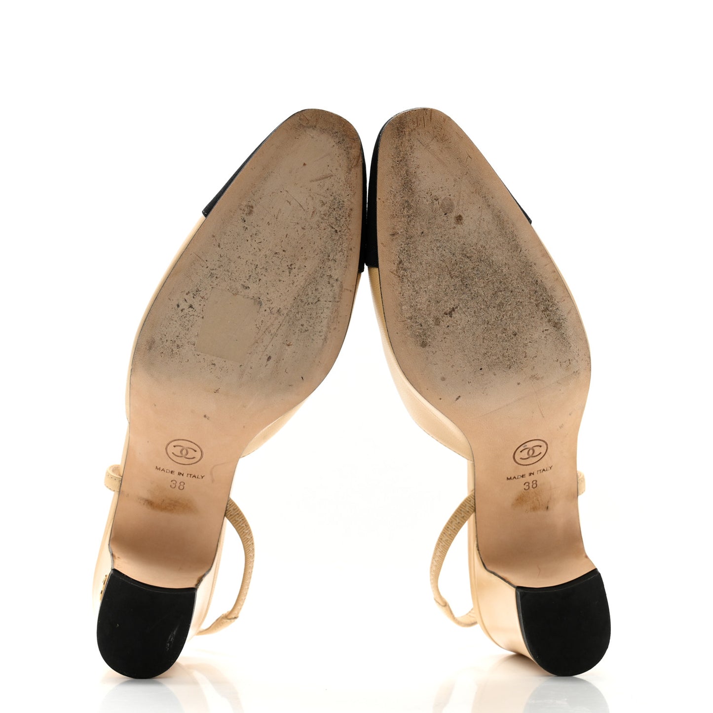 Goatskin Grosgrain Cap Toe CC Slingback Pumps 38 Beige Black