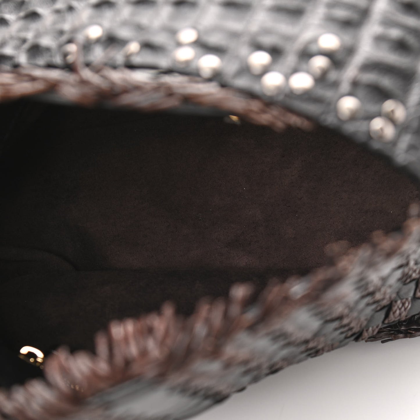 Nappa Intrecciato Alligator Fringe Shoulder Bag Black