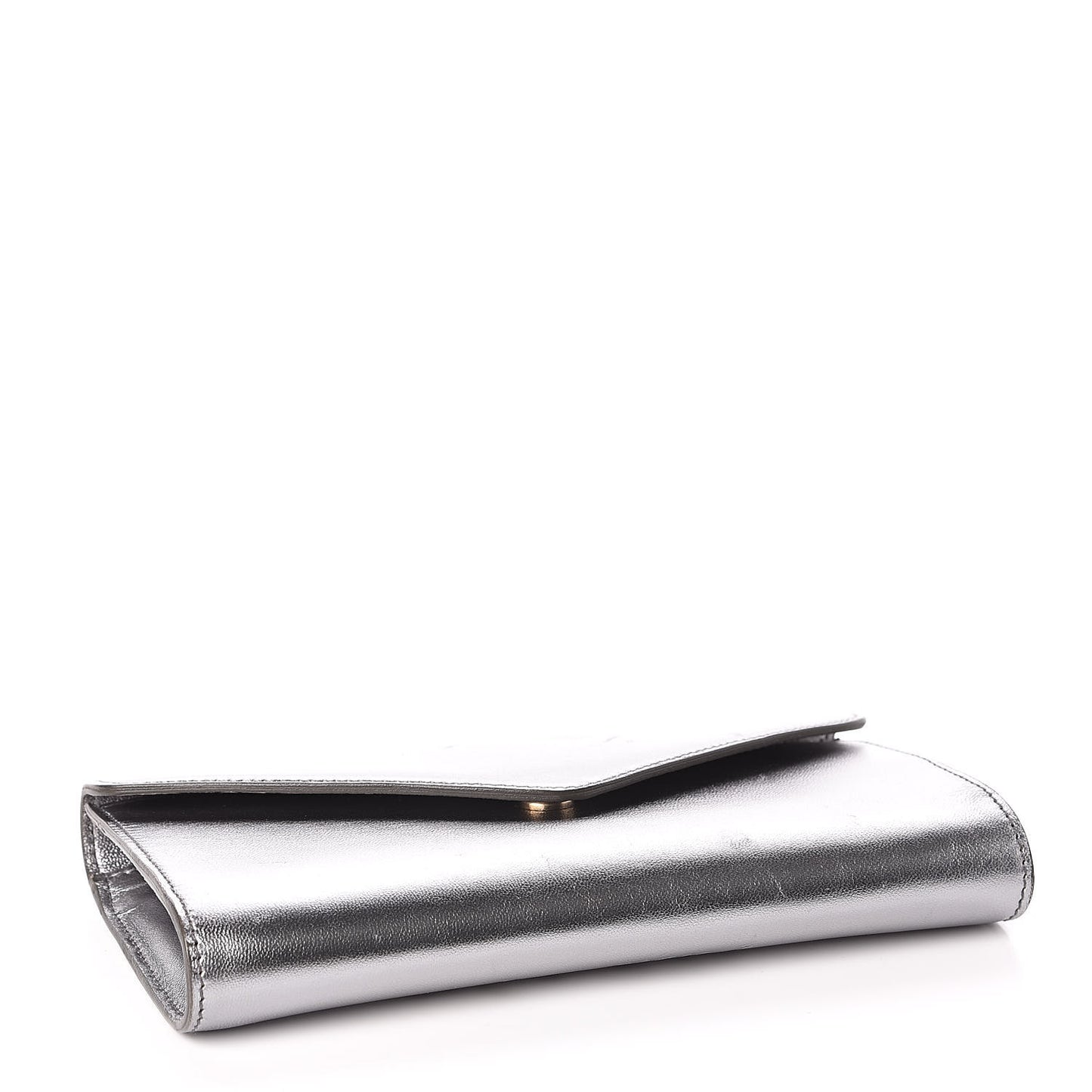 Metallic Calfskin Y-Mail Clutch Silver
