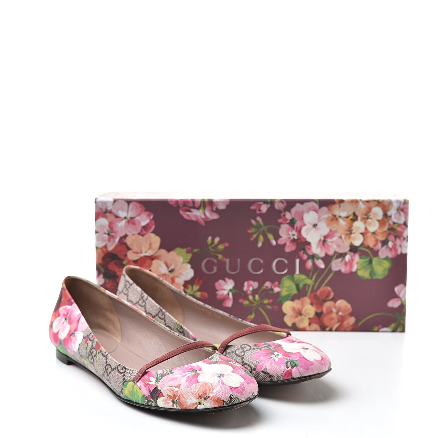 GG Supreme Monogram Blooms Ballet Flats 39 Beige Multicolor Dry Rose