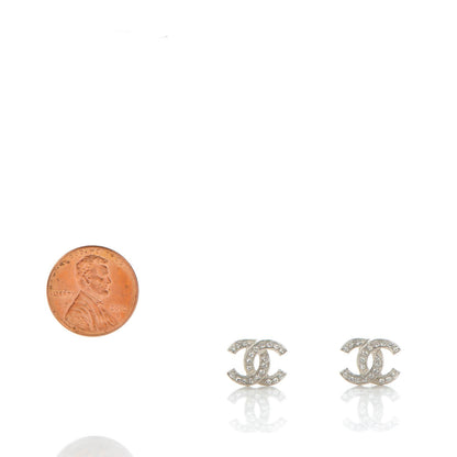 Chanel Crystal Timeless CC Earrings Silver 2 of 5