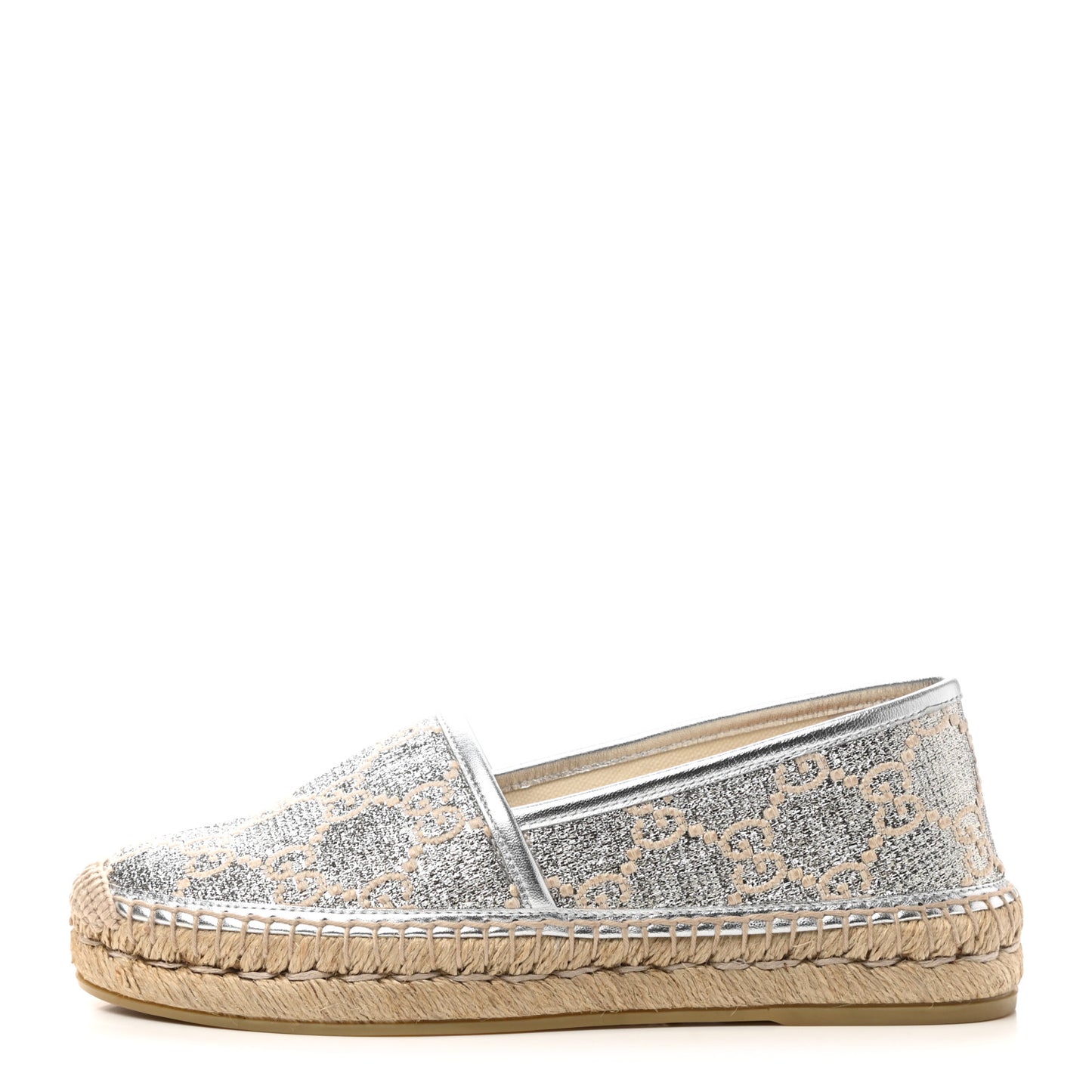 Lame Nappa GG Monogram Espadrilles 35 Silver Beige