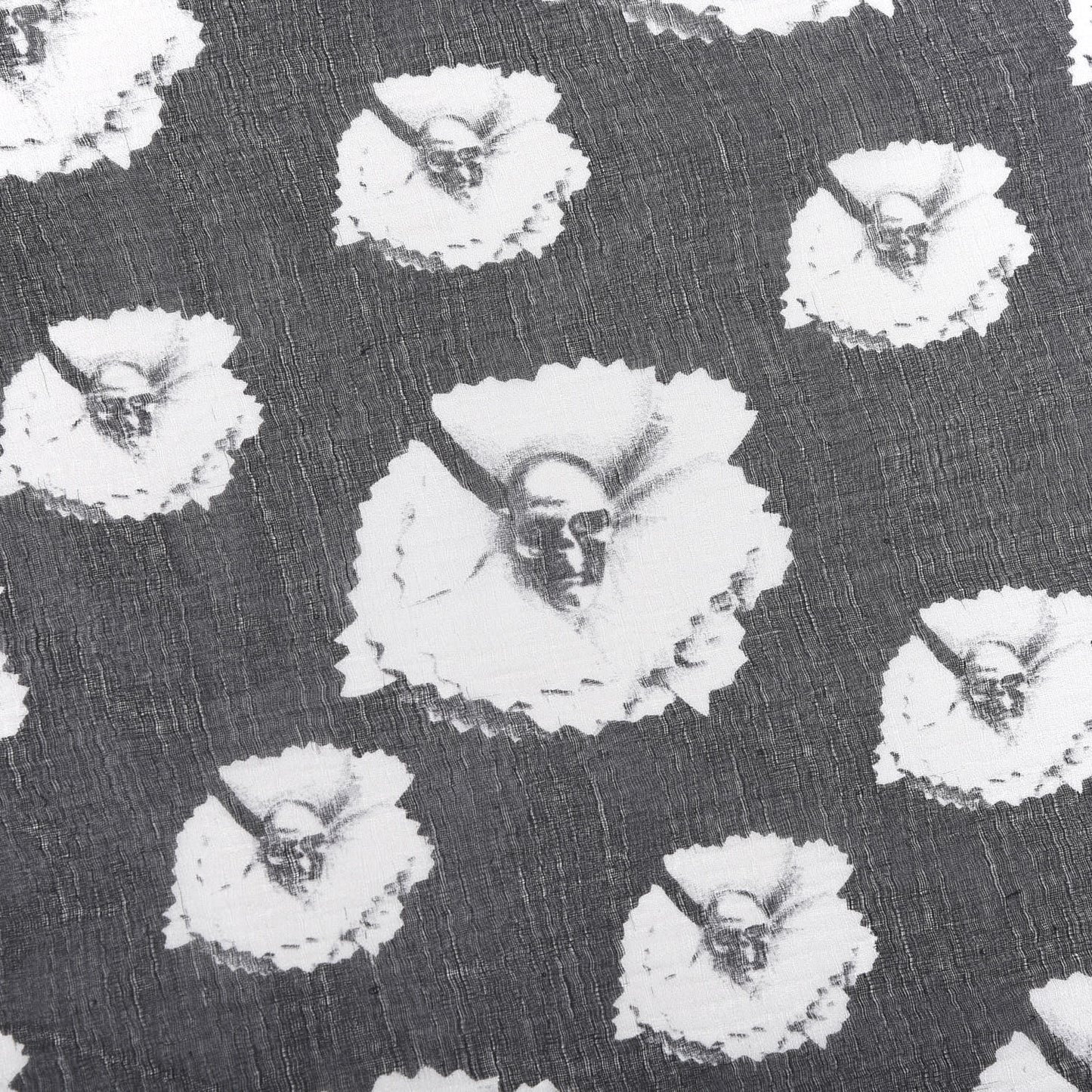 Silk Chiffon Flower Skull Scarf Black Ivory